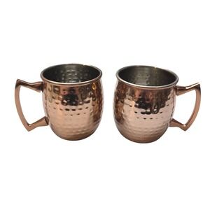 Set of 2‎ Hammered Copper Color Moscow Mule Mugs Stainless Steel Lined